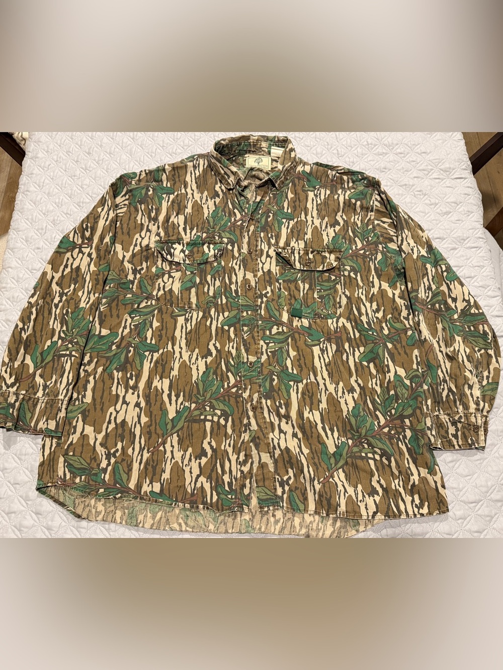 Vintage Mossy Oak Chamois Flannel Men's 2XL Button Up Long Sleeve Green Leaf USA